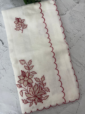 Kota Moonga checks Applique work saree  MSH286- White to Red