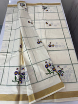 Kerala embroidery cotton saree - Poovili 2