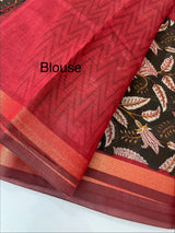 Soft semi Chanderi saree with zari border MS9871 Maroon & Black