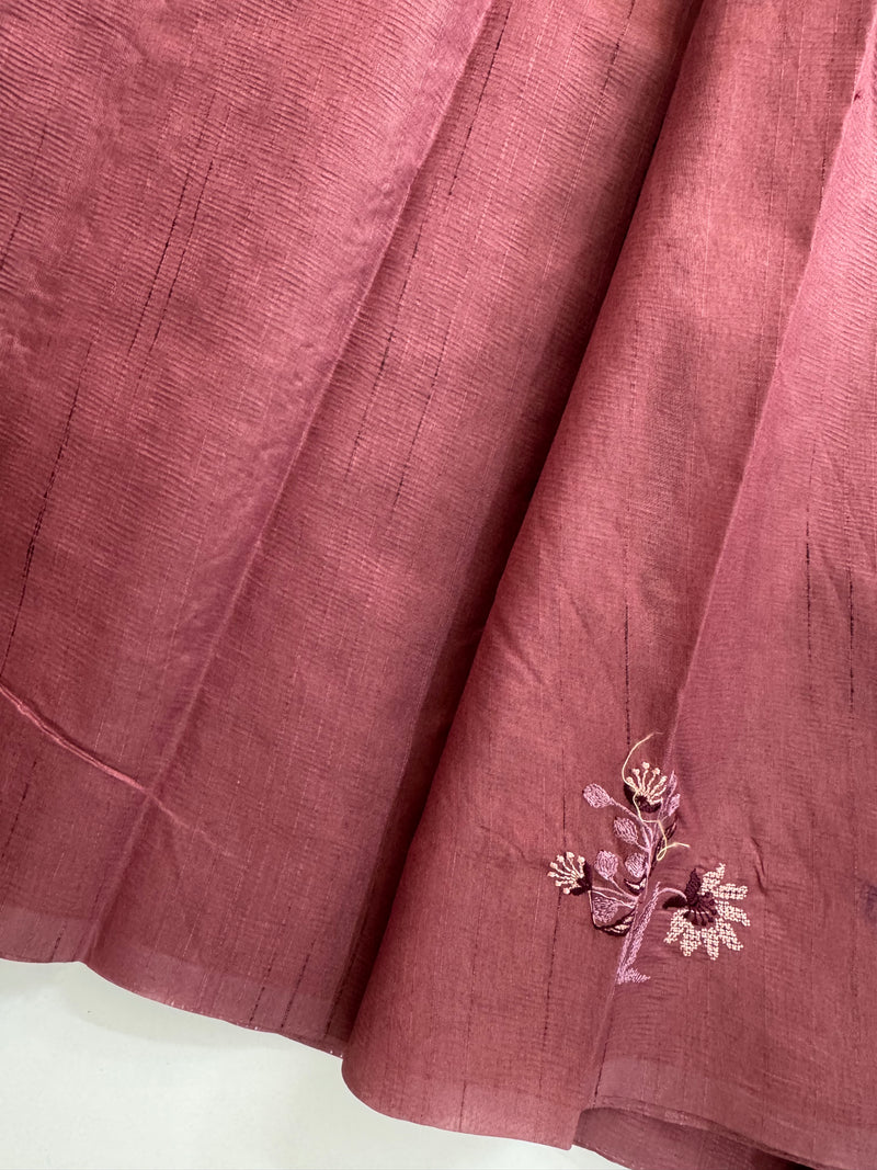Crushed Blended tussar silk saree with embroidery- MSB7654 Rosewood