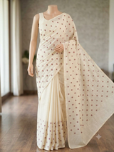 Moonga Kota checks saree with embroidery MSH244 Offwhite
