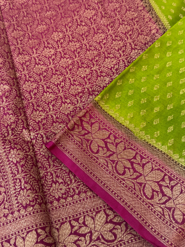 Banarasi viscose Georgette saree MKGS611 - ParrotGreen to Magenta
