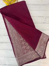 Crepe Banarasi viscose Georgette saree with brocade blouse MS953211- Wine