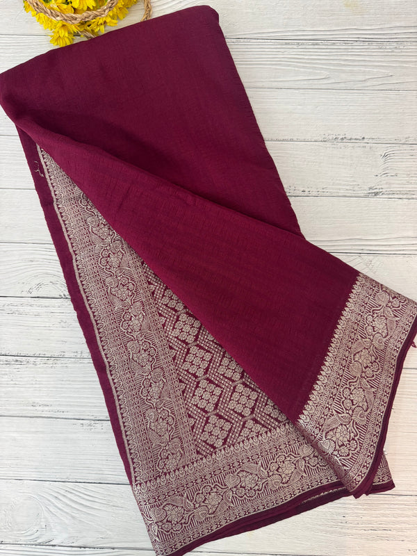 Crepe Banarasi viscose Georgette saree with brocade blouse MS953211- Wine