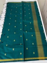 Maheshwari silk cotton saree with zari weaving MMJ764 TealGreen