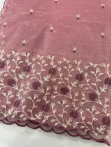 Glassy tissue organza saree with embroidery FKSF133- OnionPink