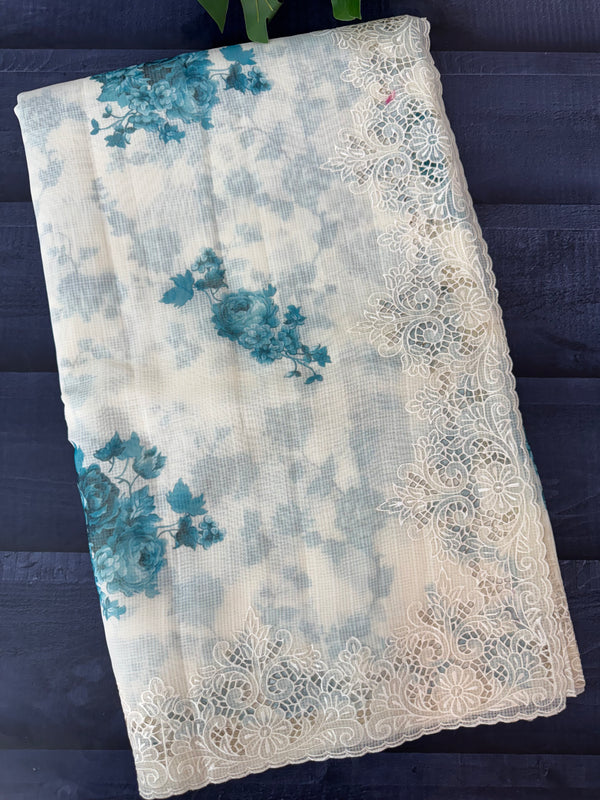 Cutwork Soft kota silk saree with digital prints MSH121