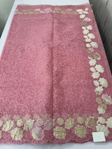 Soft Organza saree with thread work and tissue applique borders - MCW605 PastelPink