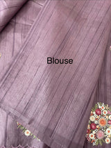 Blended tussar silk saree with embroidery- MS1072 DarkMauve