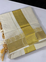 Kerala cotton saree checks - Mango border