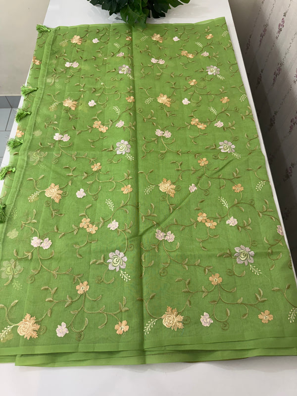 Kota Supernet embriodery saree SHSNYNM Green
