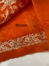 Silk organza saree with metallic zari work - MS14634 Orange