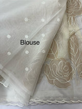Semi organza saree with appliqué work - MSH906 White(1)
