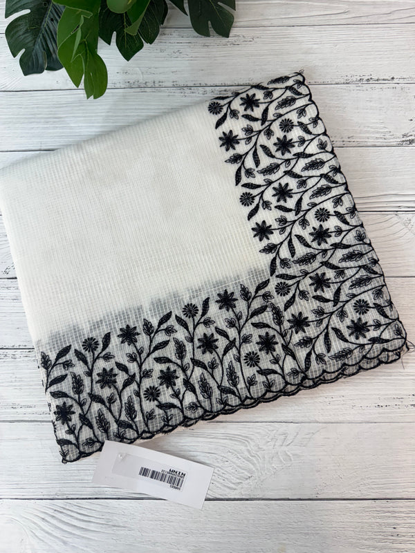 Kota silk saree with embroidery MSB643 White & Black