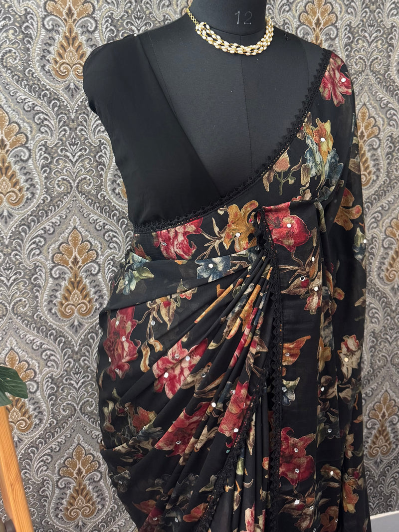 Chiffon Georgette saree with mirror work - MS7611