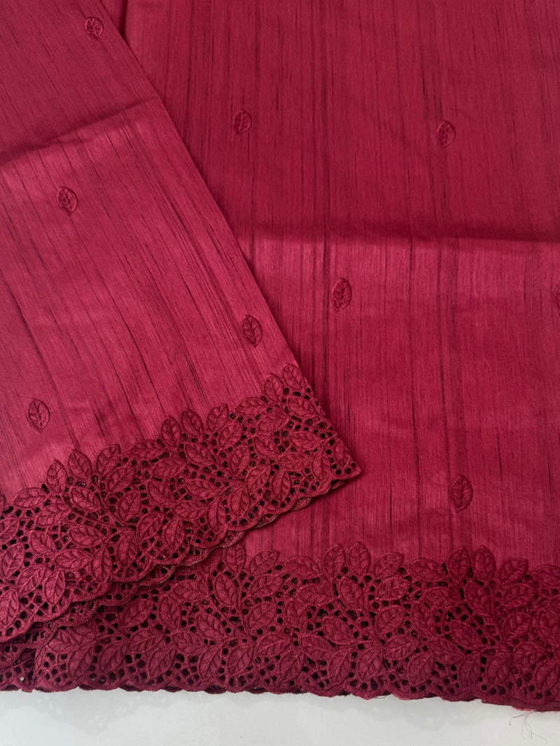 Cutwork Semi tussar saree MTSS845 - Burgundy