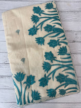 Jute Linen Applique work saree  -MSH128 Offwhite to Blue