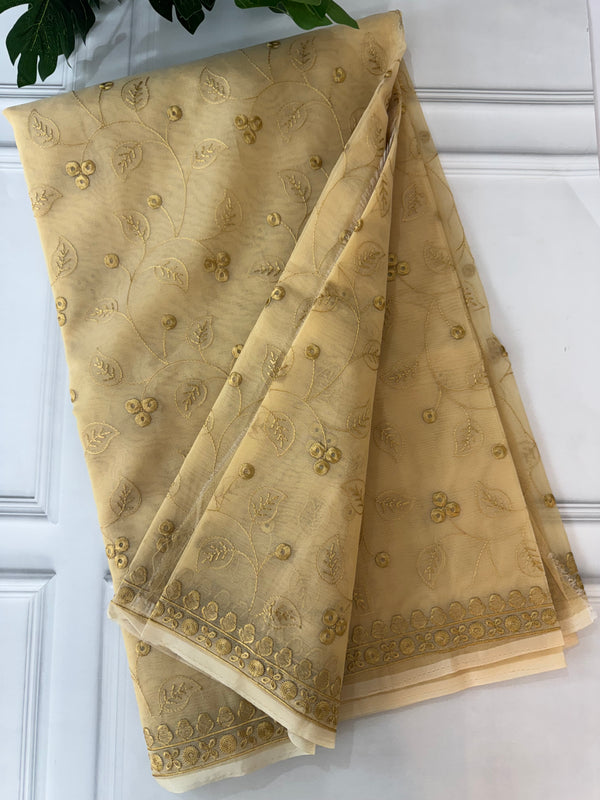 Banarasi kora oraganza saree with embroidery  MKOS321 Darkcream