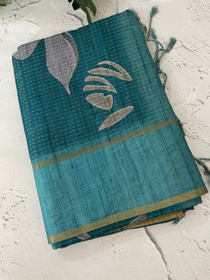 Soft silk saree with thread work and digital prints MGS5678