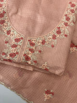 Unstitched Silky Kota Set with embroidery- MK66 Peach