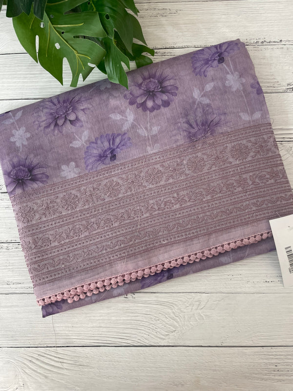 Supernet saree with digital prints and chikankari border SKFNSEM