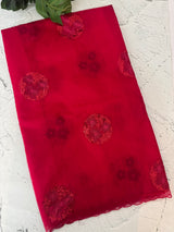 Organza saree with embroidery - MSH375 DarkPinkRed
