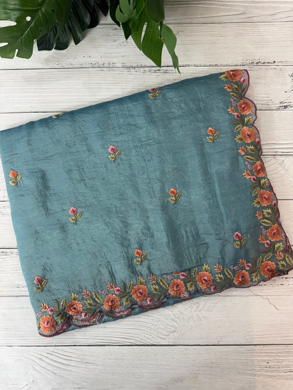 Crush Organza embroidery saree MS14567 Blue