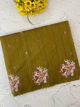 Blended tussar silk saree with embroidery- MS1072 GreenyMustard