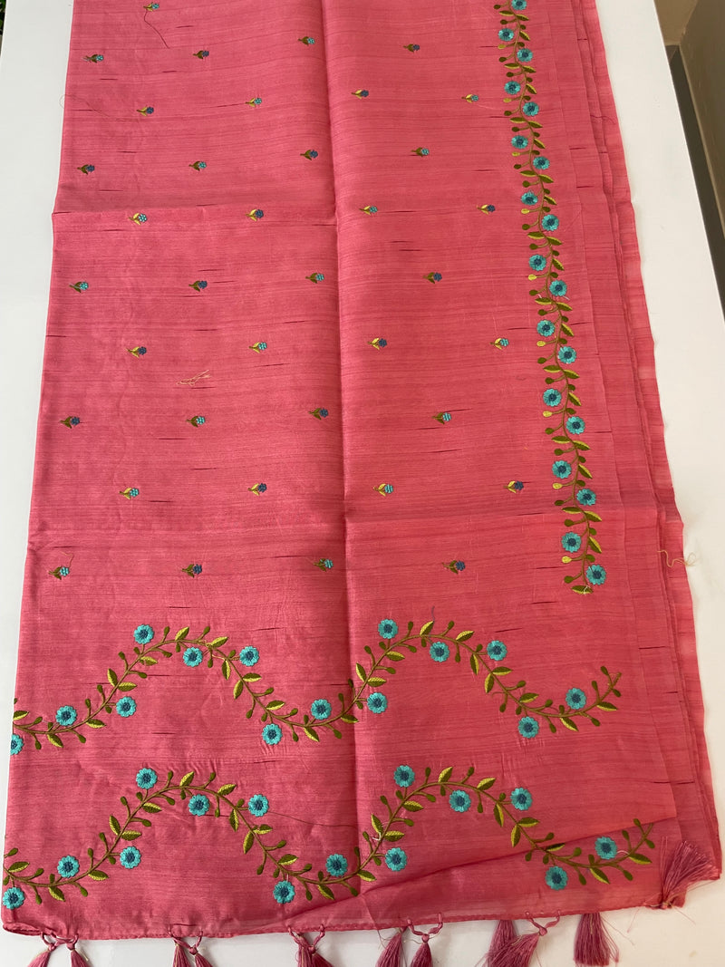 Blended tussar silk saree with embroidery SNFNRCY Crimsonpink