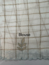 Check Mul chanderi saree with applique work MSH164- White to PowderBlue