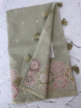 Soft Kota tissue silk saree with embriodery work MS49887 Pastel DuskyGreen