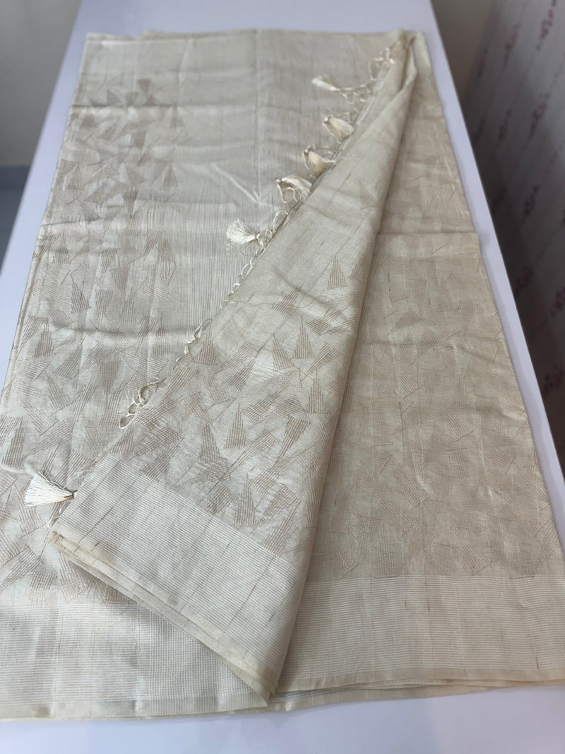 Blended tussar saree with embriodery - MS8665 (1)Pearl Cream