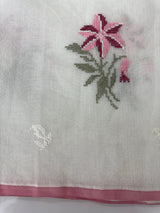 Lightweight Supernet saree with cross stitch embroidery MS142- White to Pink