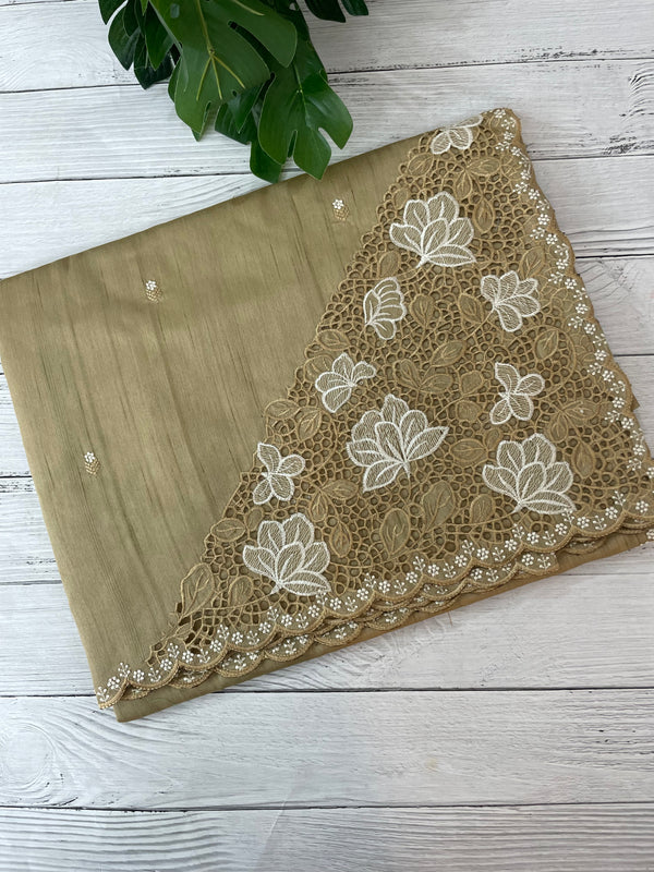 Cutwork Semi tussar saree MTSS674 DarkBeige