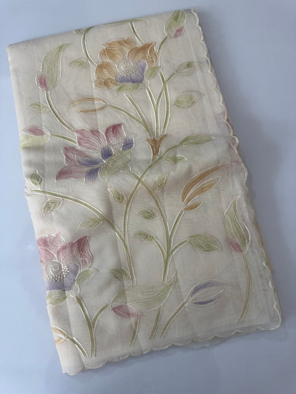 Supernet saree with embroidery and handpaintingwork MSH104- PastelBeige