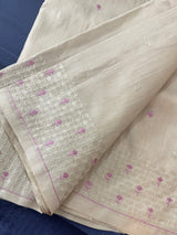 Blended tussar saree with embriodery - SEFNMYS Cream