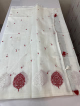 Supernet saree with embroidery MCJ875 white & Red