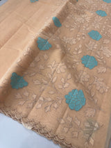 Mul chanderi applique work saree MSH178