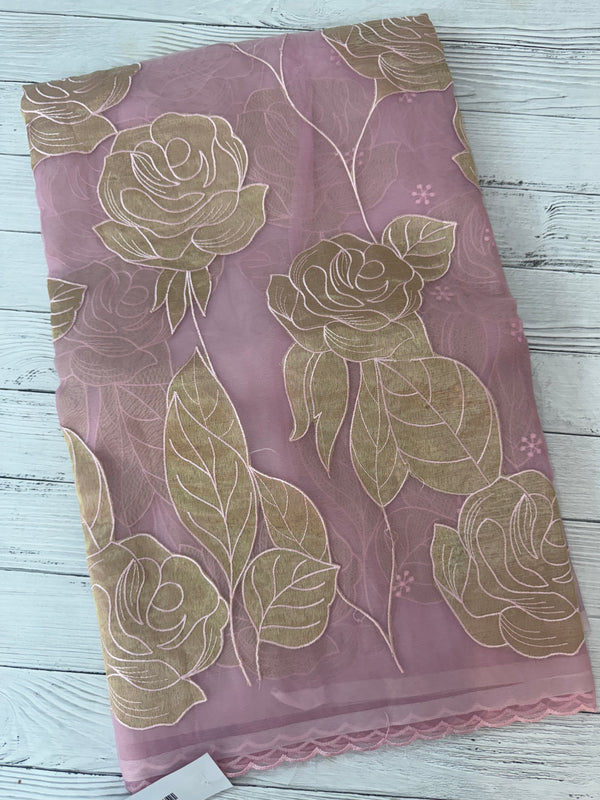 Organza saree with tissue applique work MS5081- Pink