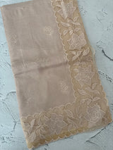 Soft Pashmina saree with organza Applique borders MSH251 Champagne Beige