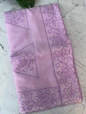 Viscose Organza saree with applique work-MSH101 Lavender