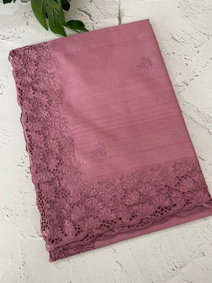 Blended tussar saree with cutwork - OnionPink