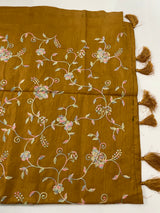 Tussar finish soft silk saree with thread embroidery MTS568 SpicyMustard