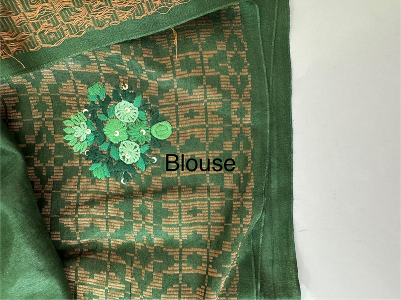 Semi tussar saree with Handwork MS44500 - DarkGreen