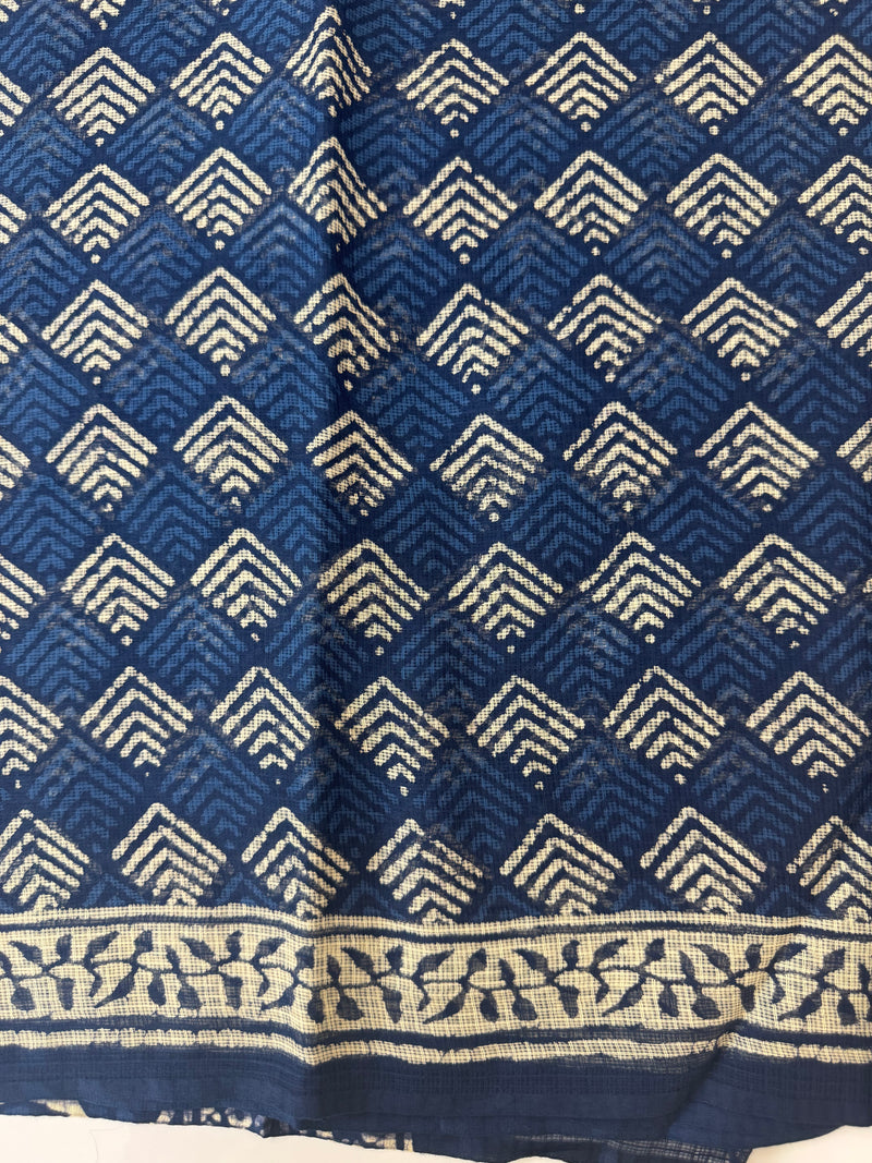 Hand block printed pure kota doria saree MBKD455