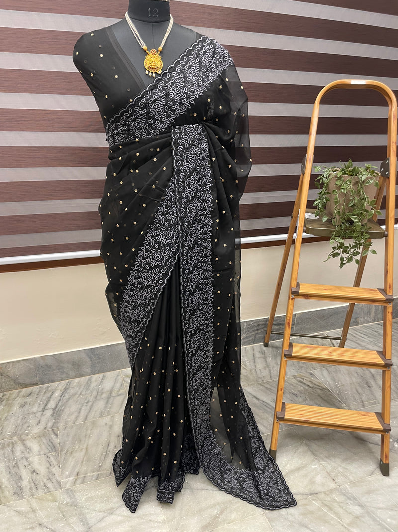 Designer Organza Saree - MOS852 Black