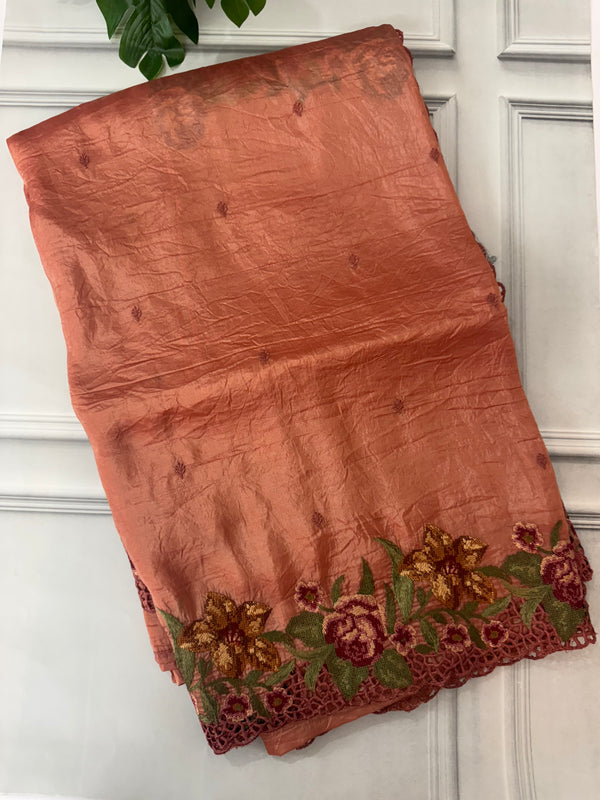 Crush Organza cutwork & embroidery saree MS7544- DuskyPeach
