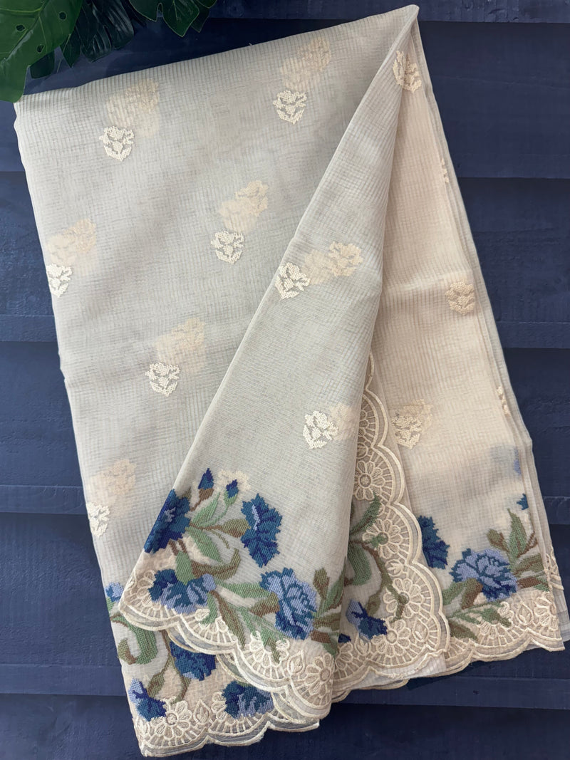 Kota silk saree with cross stitch embriodery MS13508C