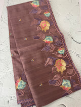 Crushed Blended tussar silk saree with embroidery- MTS355 - DuskyMauve