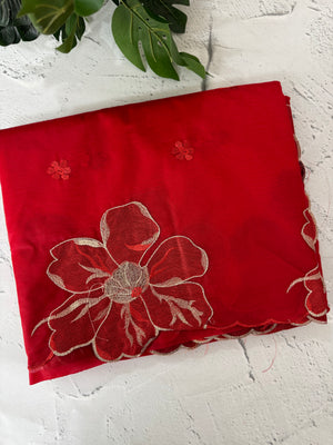 Organza saree with embroidery borders MOS4765 Red